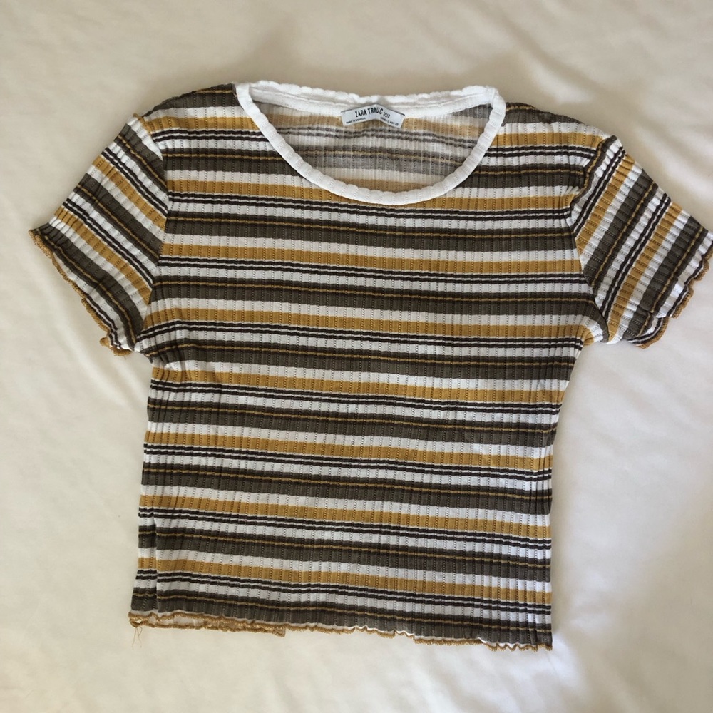 Zara Trafaluc Striped Crop Top Tee Size L